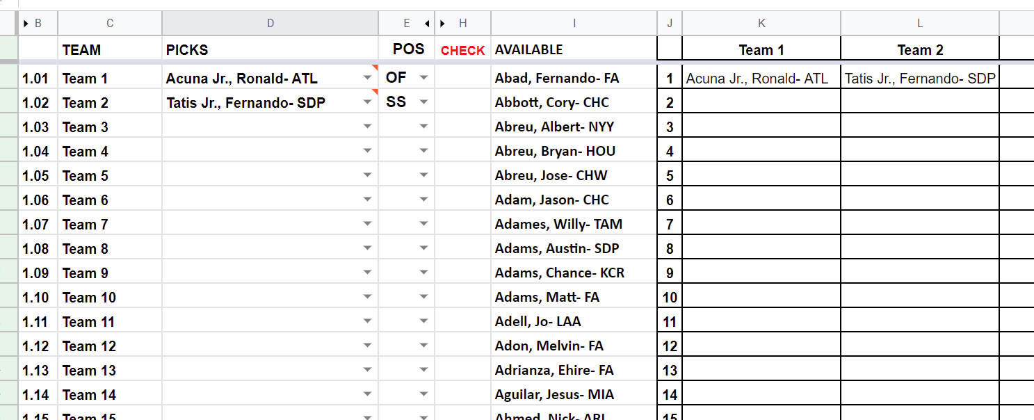 Google Sheet Draft Tracker